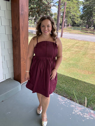 Sienna Pleated Mini Dress Merlot