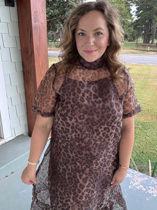 Wild Instinct Leopard Print Organza Midi Dress