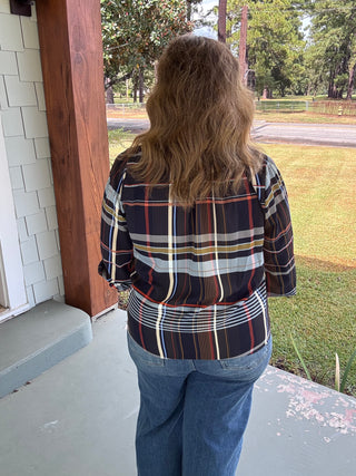 Camden Navy Plaid Button Down Blouse