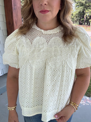 Darling Days Eyelet Lace Puff Sleeve Top