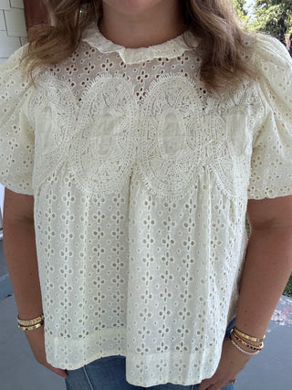 Darling Days Eyelet Lace Puff Sleeve Top