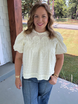 Darling Days Eyelet Lace Puff Sleeve Top