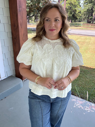 Darling Days Eyelet Lace Puff Sleeve Top