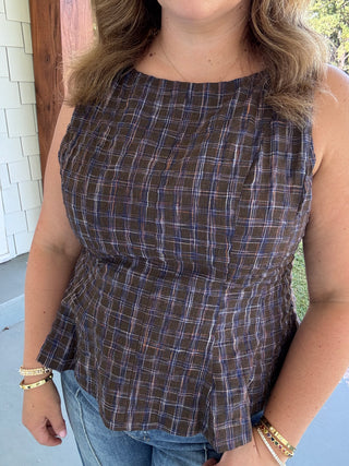 Hadley Plaid Sleeveless Peplum Top by THML