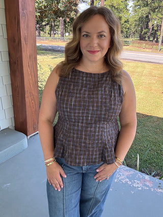 Hadley Plaid Sleeveless Peplum Top by THML