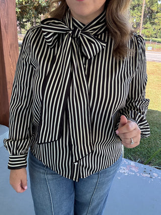 Margot Striped Bow Neck Blouse