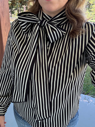 Margot Striped Bow Neck Blouse