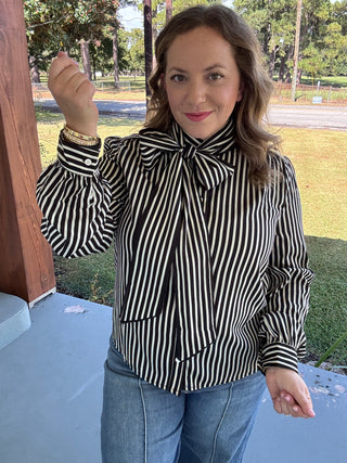 Margot Striped Bow Neck Blouse