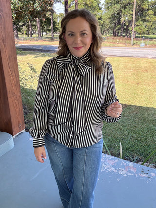 Margot Striped Bow Neck Blouse