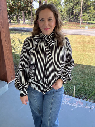 Margot Striped Bow Neck Blouse