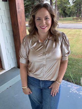 Golden Hour Metallic Puff Sleeve Blouse