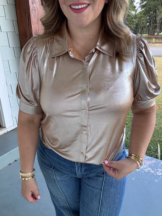 Golden Hour Metallic Puff Sleeve Blouse