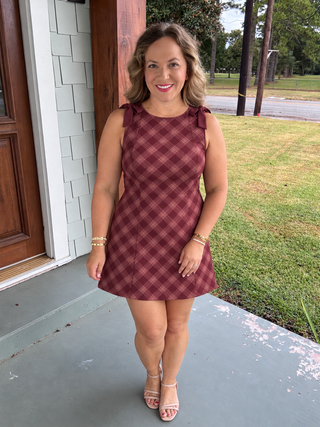 Briar Rose Plaid Bow Shoulder Mini Dress