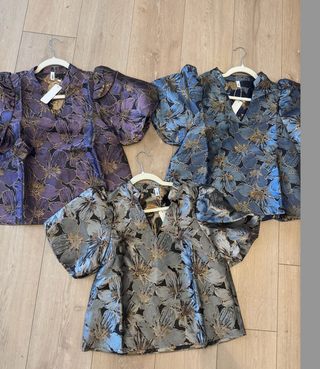 The Lucia Metallic Floral Top