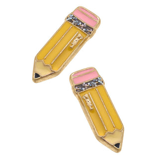 #2 Pencil Enamel Stud Earrings in Yellow