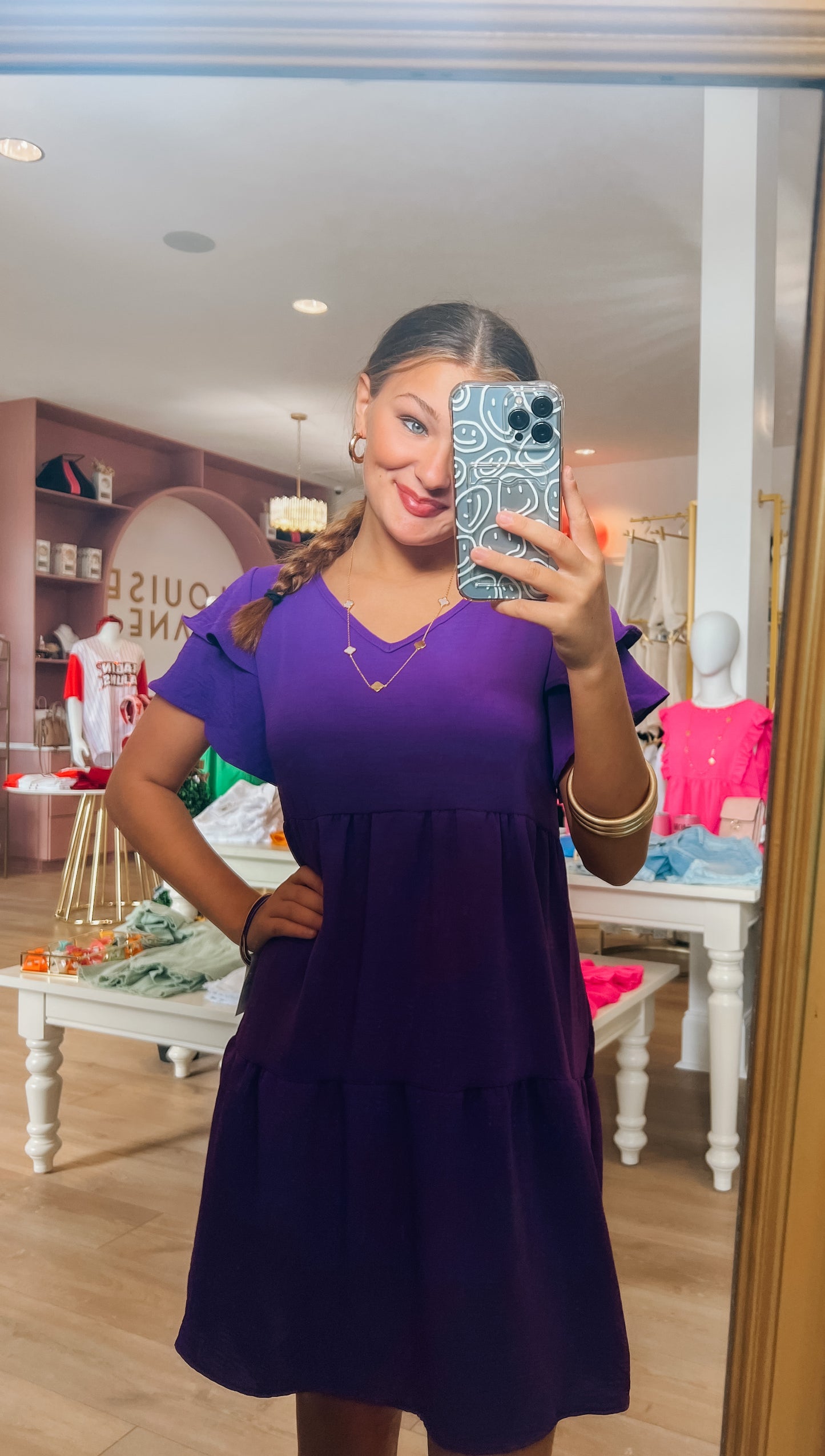 Purple Short Sleeve Dress