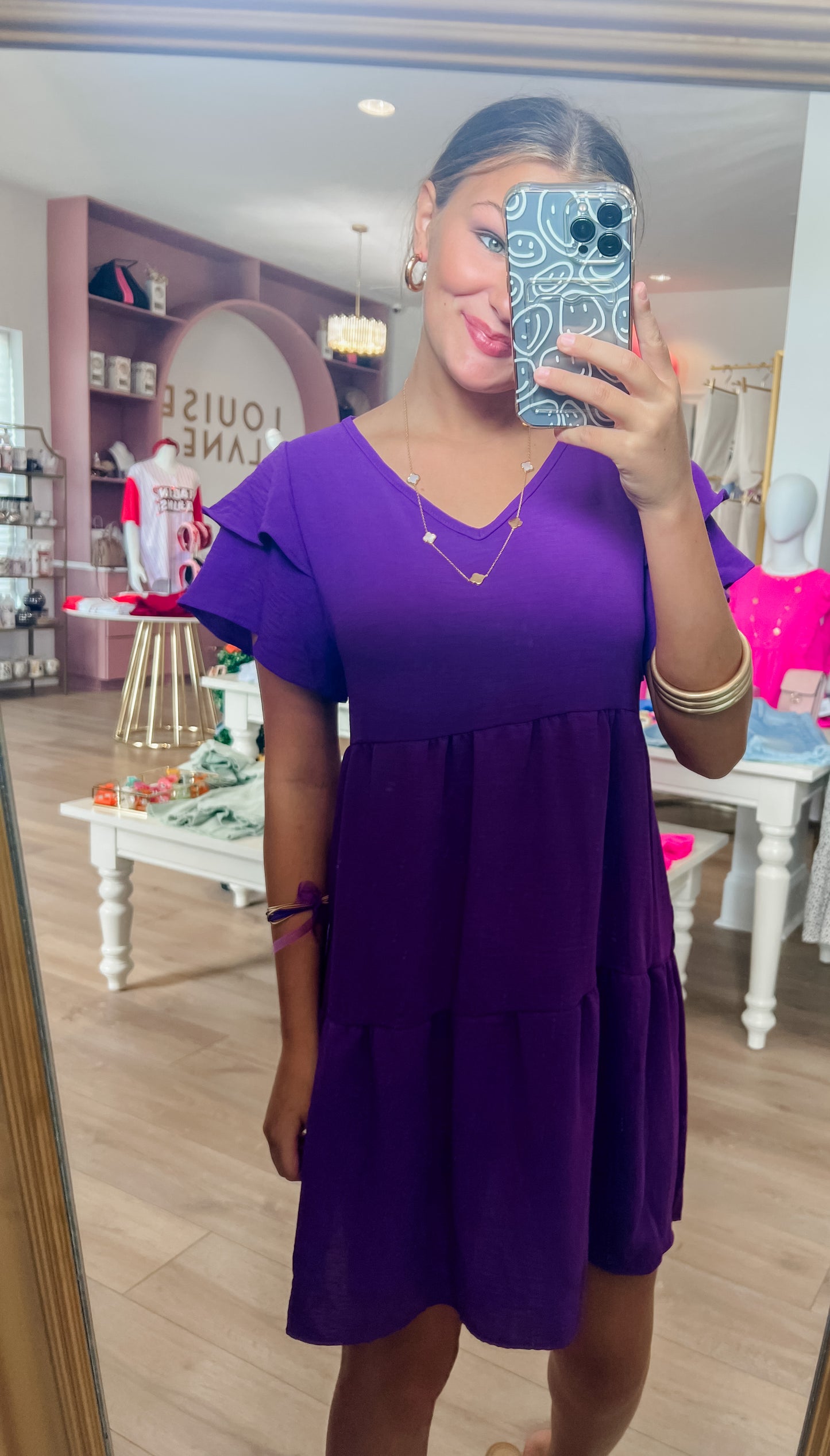 Purple Short Sleeve Dress
