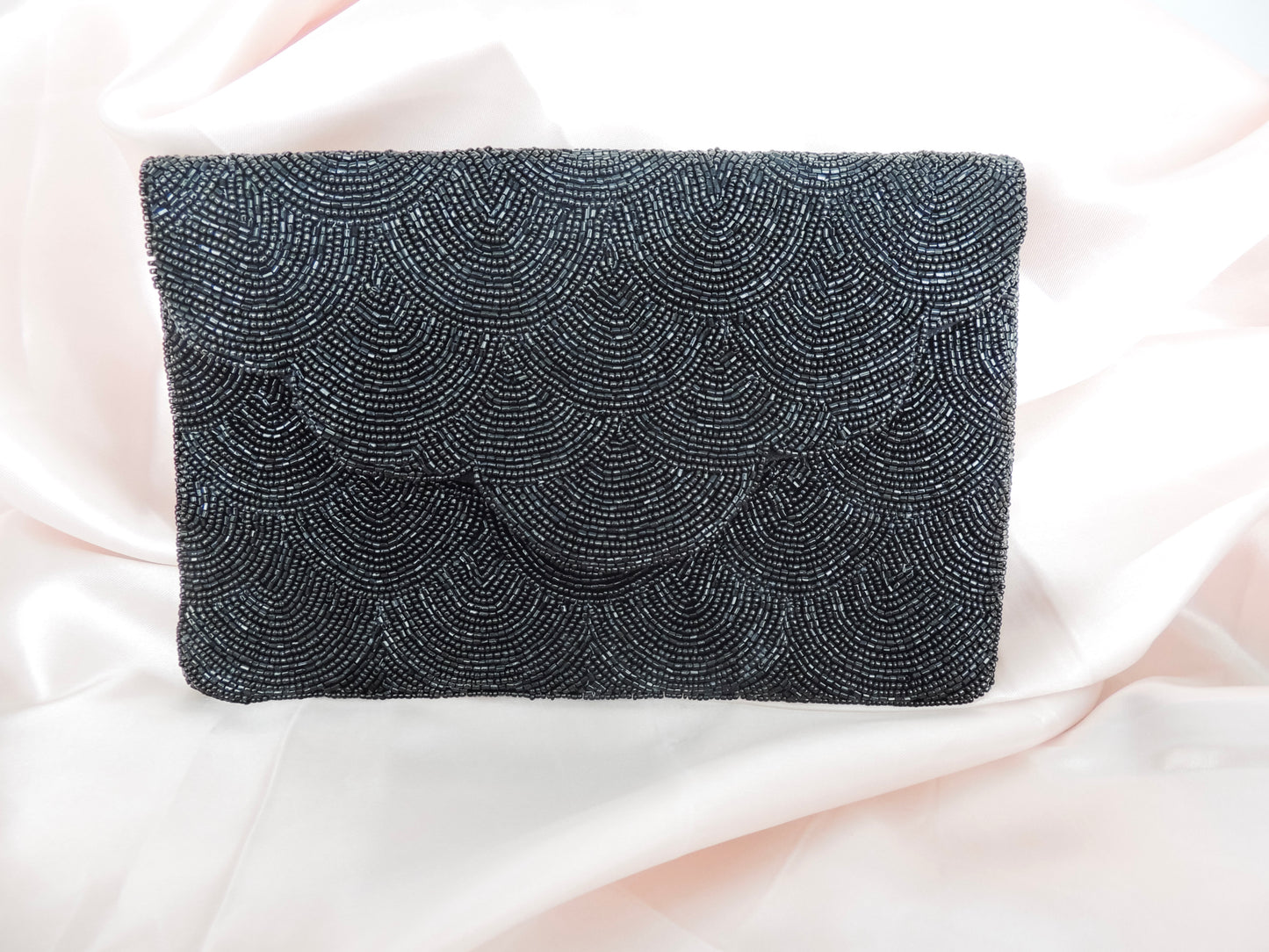 Black Scalloped Beaded Clutch