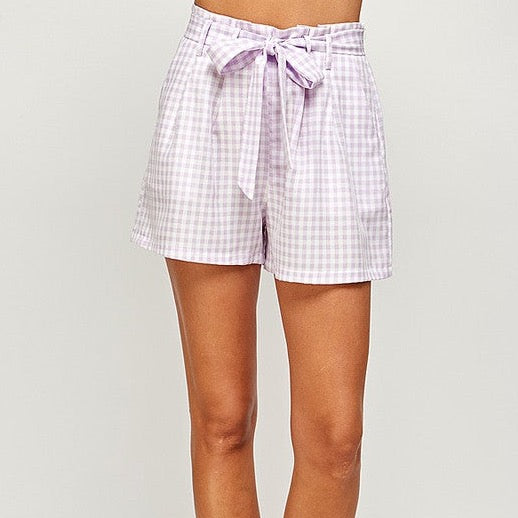 Gingham Print Belted Shorts