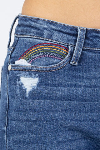 Rainbow Embroidery Crop Straight