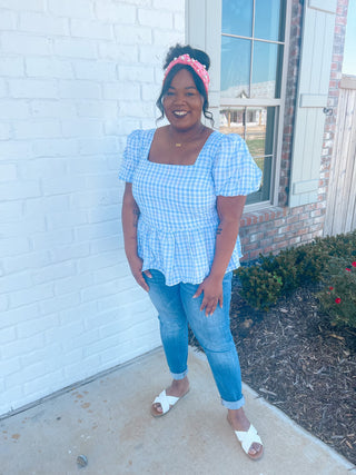 Puff Sleeve Gingham Top (PLUS)