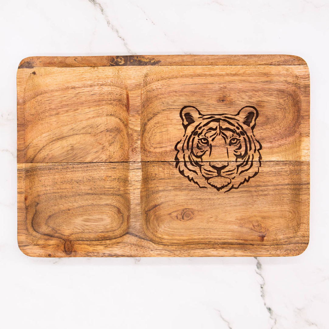 Tiger Etched Wood Valet Tray